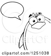 Clipart Of A Black And White Penguin Character Talking Royalty Free Vector Illustration