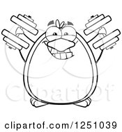 Clipart Of A Black And White Penguin Character Working Out With Dumbbells Royalty Free Vector Illustration