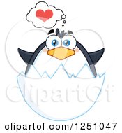 Poster, Art Print Of Penguin Character Thinking About Love In An Egg Shell