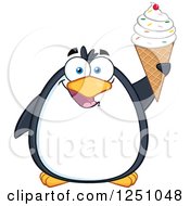 Poster, Art Print Of Penguin Character Holding Up A Waffle Cone