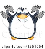 Clipart Of A Penguin Character Working Out With Dumbbells Royalty Free Vector Illustration