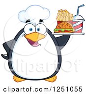 Chef Penguin Character Holding A Tray Of Fast Food by Hit Toon
