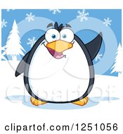 Clipart Of A Penguin Character Waving In The Snow Royalty Free Vector Illustration