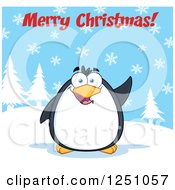Poster, Art Print Of Penguin Character Waving Under Merry Christmas Text