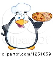Chef Penguin Character Holding A Pizza by Hit Toon