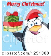 Poster, Art Print Of Penguin Character Holding Gifts And Saying Merry Christmas