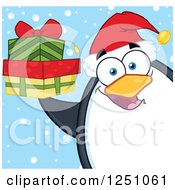 Poster, Art Print Of Penguin Character Holding Gifts In The Snow