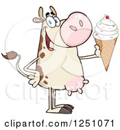 Poster, Art Print Of Beige Dairy Cow Holding Up A Waffle Ice Cream Cone With Sprinkles