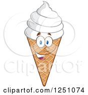 Clipart Of A Waffle Ice Cream Cone Character With Vanilla Frozen Yogurt Royalty Free Vector Illustration by Hit Toon