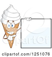 Poster, Art Print Of Waffle Ice Cream Cone Character With Vanilla Frozen Yogurt Pointing To A Blank Sign
