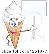 Poster, Art Print Of Waffle Ice Cream Cone Character With Vanilla Frozen Yogurt Holding Up A Blank Sign