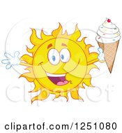 Poster, Art Print Of Happy Sun Holding Up A Waffle Ice Cream Cone With Sprinkles