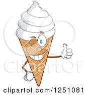 Clipart Of A Waffle Ice Cream Cone Character With Vanilla Frozen Yogurt Winking And Giving A Thumb Up Royalty Free Vector Illustration by Hit Toon