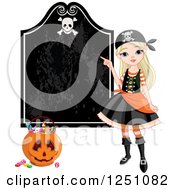 Poster, Art Print Of Blond Pirate Girl Pointing To A Halloween Sign