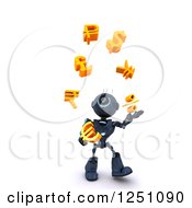 3d Blue Android Robot Juggling Currency Symbols