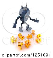 Poster, Art Print Of 3d Blue Android Robot Dropping Currency Symbols