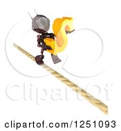 Poster, Art Print Of 3d Red Android Robot Carrying A Dollar Symbol On A Tight Rope