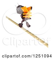 Clipart Of A 3d Red Android Robot Carrying A Yen Symbol On A Tight Rope Royalty Free Illustration
