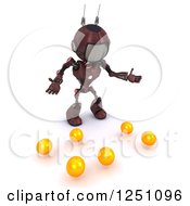 Poster, Art Print Of 3d Red Android Robot Standing Over Juggling Balls