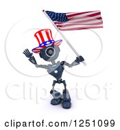 Poster, Art Print Of 3d Blue Android Robot Uncle Same Waving An American Flag