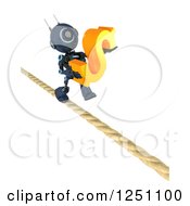 Poster, Art Print Of 3d Blue Android Robot Carrying A Dollar Symbol On A Tight Rope