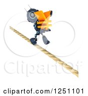 3d Blue Android Robot Carrying A Yen Symbol On A Tight Rope