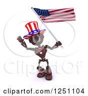 Poster, Art Print Of 3d Red Android Robot Uncle Same Waving An American Flag