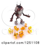Poster, Art Print Of 3d Red Android Robot Dropping Currency Symbols