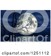 Poster, Art Print Of 3d Dead Tree Over A Lake And Full Moon At Night