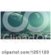 Poster, Art Print Of 3d Alien Landscape With Mountains A Moon And Foregin Planet In The Distance