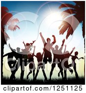 Poster, Art Print Of Silhouetted People Jumping And Dancing Between Palm Trees At Sunset