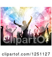 Clipart Of A Crowd Dancing At A Party Over Colorful Lights And Flares Royalty Free Vector Illustration