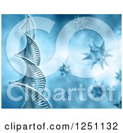 Poster, Art Print Of 3d Dna Strand With Viruses In Blue