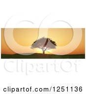 Poster, Art Print Of 3d Lone Tree On A Hill Against An Orange Sunset