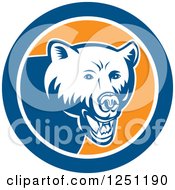 Retro Woodcut Grizzly Bear In A Blue And Orange Circle