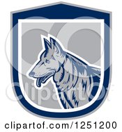 Retro Woodcut German Shepherd Dog In A Gray And Blue Shield