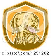 Poster, Art Print Of Retro Woodcut Yellow Labrador Retriever Dog In A Brown And Orange Shield
