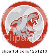 Clipart Of A Retro Angry Wolf In A Gray And Red Circle Royalty Free Vector Illustration