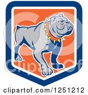 Clipart Of A Guard Bulldog With A Spiked Collar In A Blue And Orange Shield Royalty Free Vector Illustration