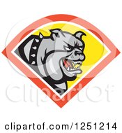 Clipart Of A Guard Bulldog With A Spiked Collar In A Yellow And Orange Diamond Royalty Free Vector Illustration