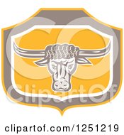 Poster, Art Print Of Retro Angry Bull In A Taupe And Yellow Shield