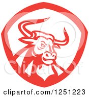 Clipart Of A Retro Red Texas Longhorn Bull In A Shield Royalty Free Vector Illustration