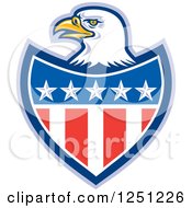 Clipart Of A Bald Eagle Head Over An American Flag Shield Royalty Free Vector Illustration by patrimonio
