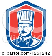 Poster, Art Print Of Retro Male Chef In A Red White And Blue Shield