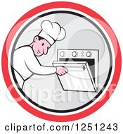Poster, Art Print Of Cartoon Male Chef Opening An Oven In A Circle