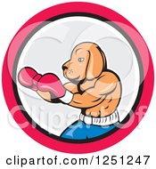 Cartoon Dog Boxging In A Gray And Pink Circle