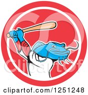 Poster, Art Print Of Cartoon Blue Catfish Baseball Player Batting In A Circle