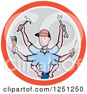 Clipart Of A Cartoon Male Handman With Many Arms And Tools In A Circle Royalty Free Vector Illustration by patrimonio