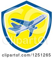 Poster, Art Print Of Retro Commercial Airliner In A Blue And Yellow Shield