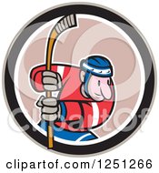 Poster, Art Print Of Cartoon Male Hockey Player With A Stick In A Circle